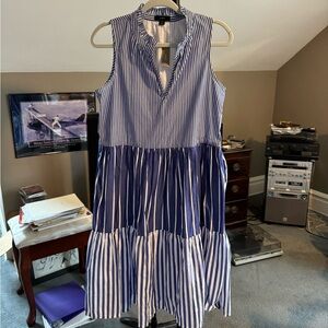 J. Crew Blue and White Sleeveless Plunge Sundress